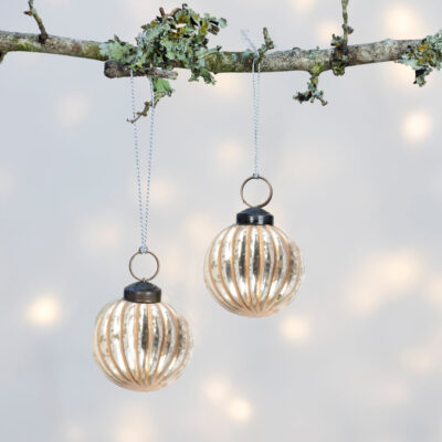 Mini Ribbed Ball Decoration Antique Silver Gold