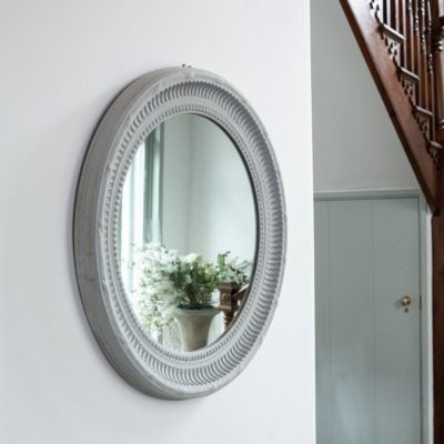 Oval Carved Mirror Soft Grey