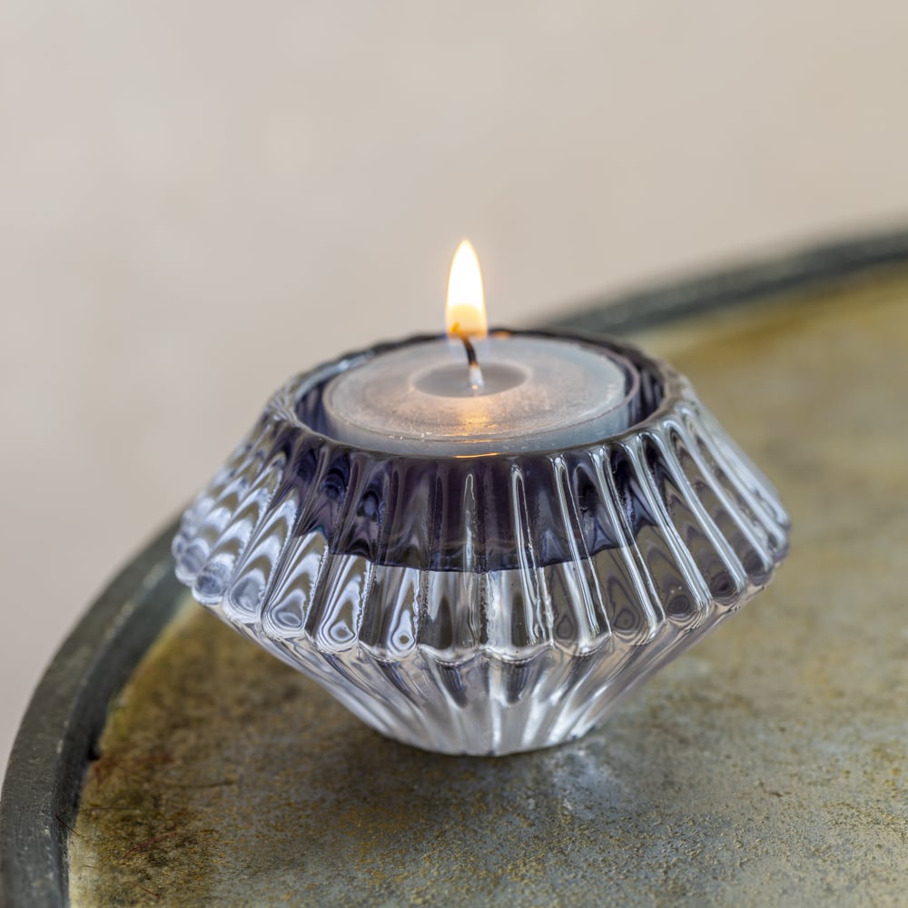Glass Candleholder Duo Lt Blue