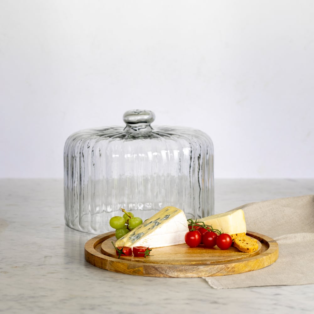 Ribbed Cloche With Wooden Base Large