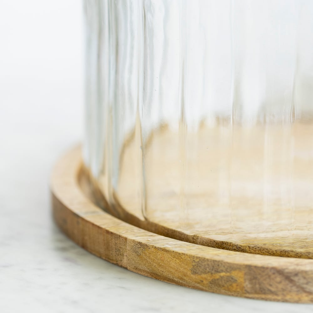 Ribbed Cloche With Wooden Base Large