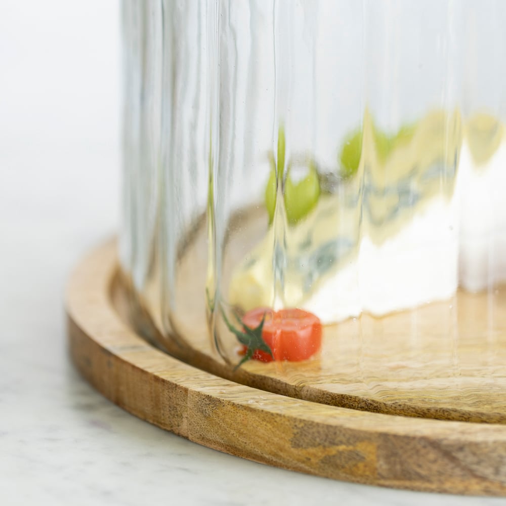 Ribbed Cloche With Wooden Base Large