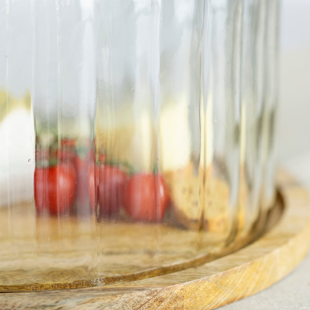 Ribbed Cloche With Wooden Base Large