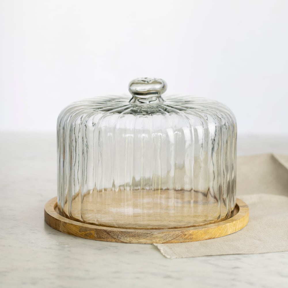 Ribbed Cloche With Wooden Base Large