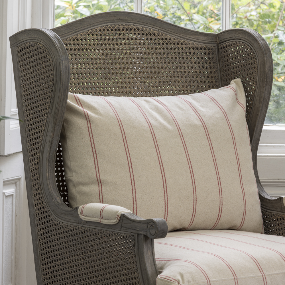 Rattan Wing Armchair Ticking Stripe Red