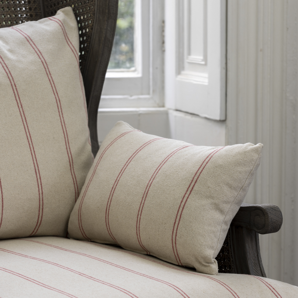 Rattan Wing Armchair Ticking Stripe Red