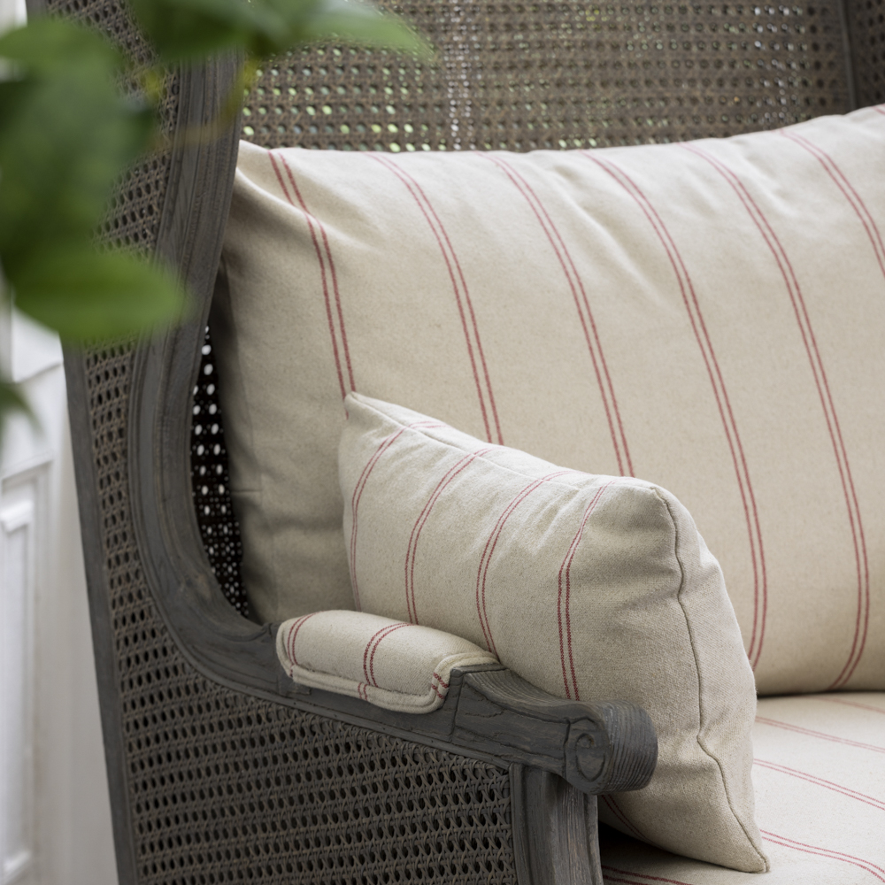 Rattan Wing Armchair Ticking Stripe Red