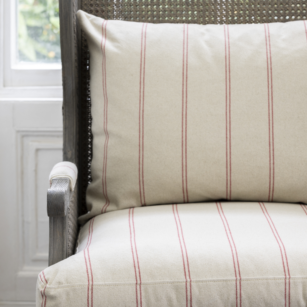 Rattan Wing Armchair Ticking Stripe Red