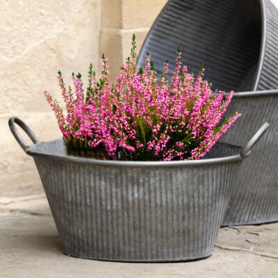 Zinc Ribbed Planter With Handles Small