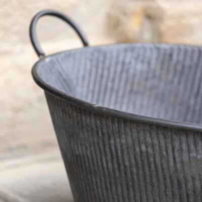 Zinc Ribbed Planter With Handles Small