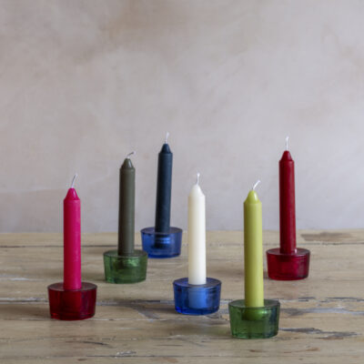Glass Stubby Candleholder Azure Blue
