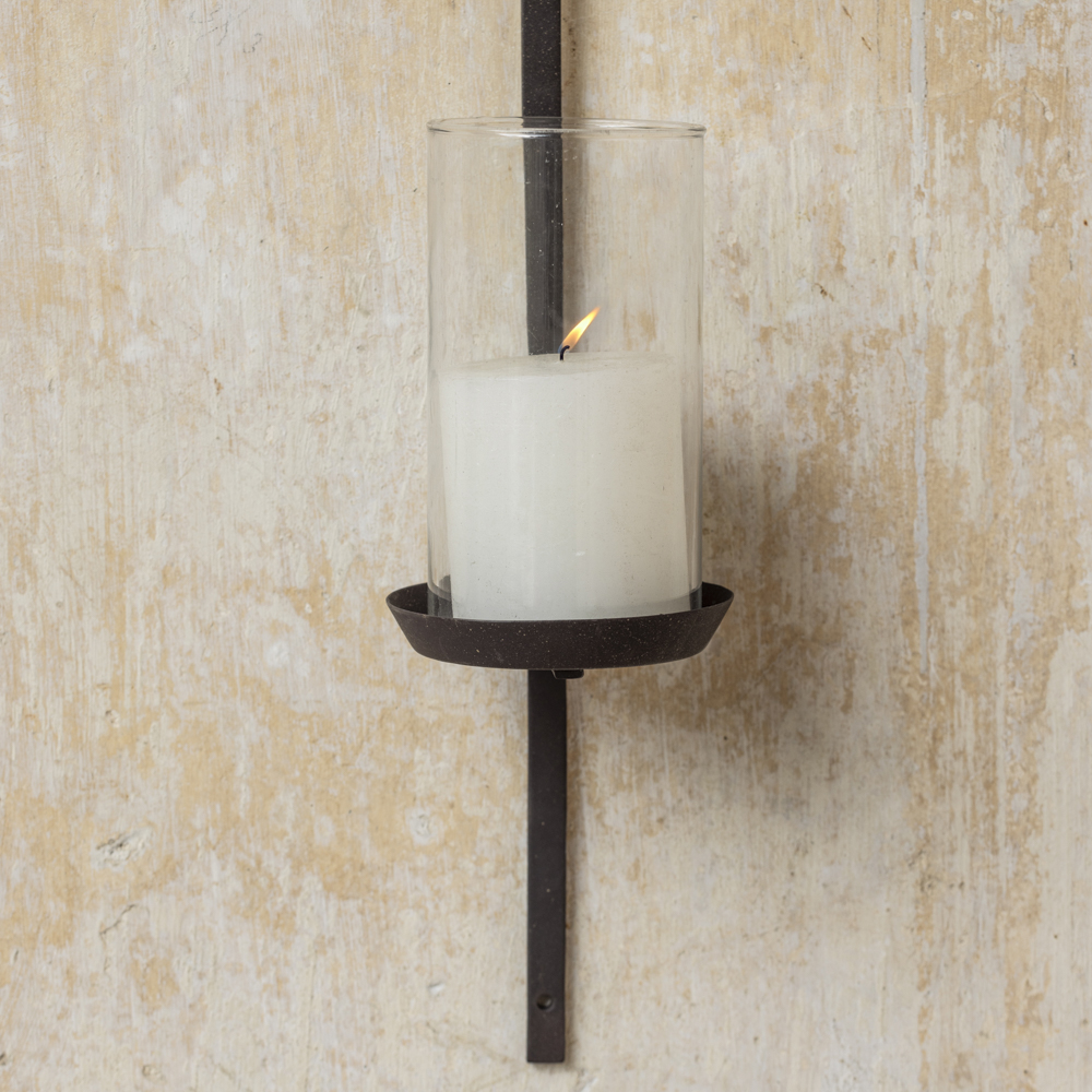 Pillar Candle Sconce With Glass Lantern