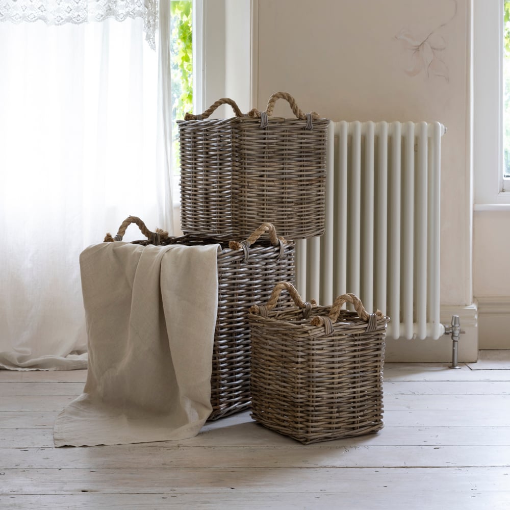 Square Kubu Log Basket with Rope Handles Small