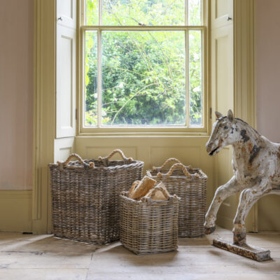 Square Kubu Log Basket with Rope Handles Small