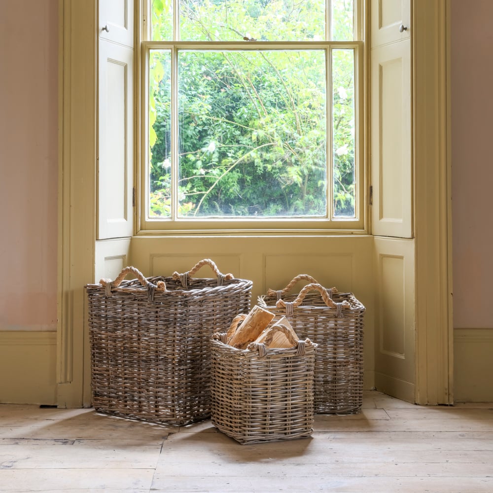 Square Kubu Log Basket With Rope Handles Small - Image 3