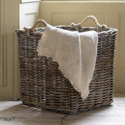 Square Kubu Log Basket With Rope Handles Large