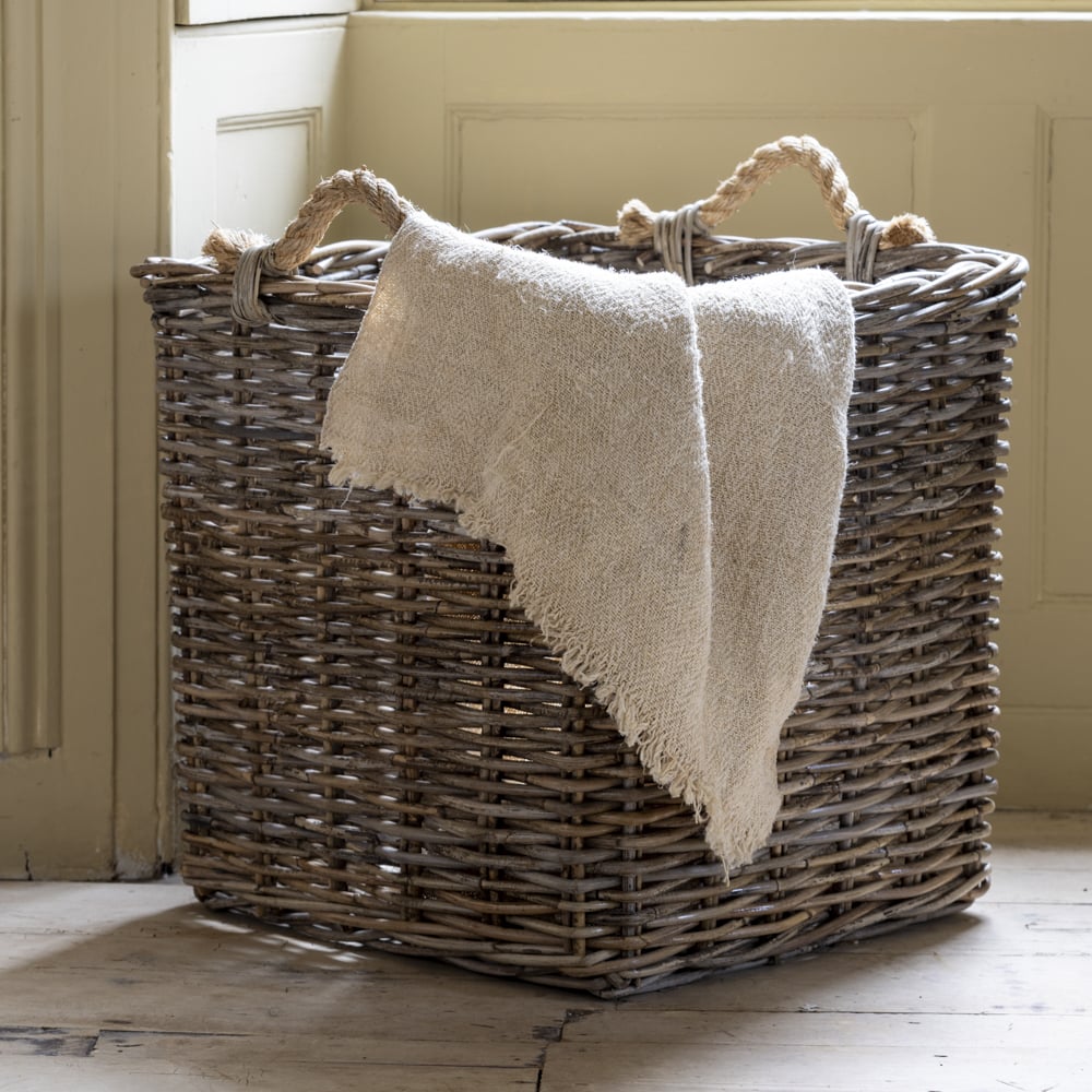 Square Kubu Log Basket With Rope Handles Medium