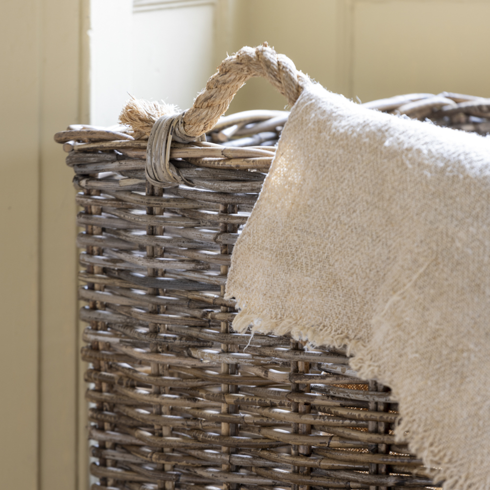 Square Kubu Log Basket With Rope Handles Medium - Image 3