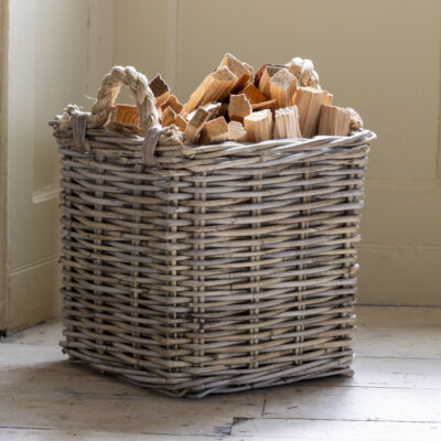 Square Kubu Log Basket With Rope Handles Small