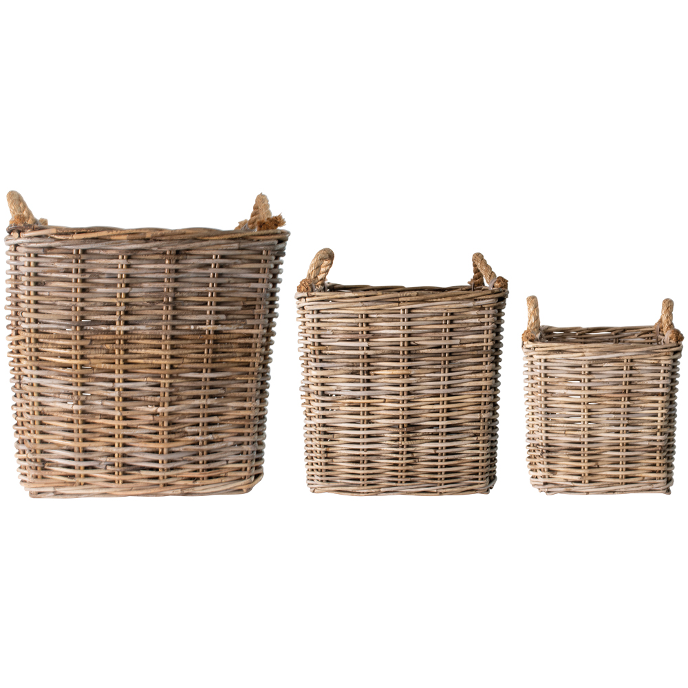 Square Kubu Log Basket with Rope Handles Small