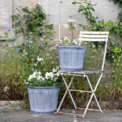 Zinc Ribbed Planters Set of 2