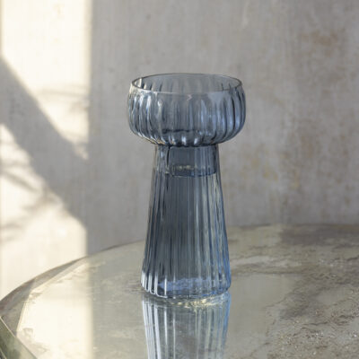Ribbed Hyacinth Vase Smokey Blue