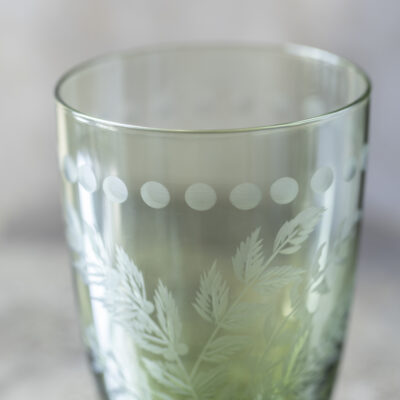 Water Glass Etched Green