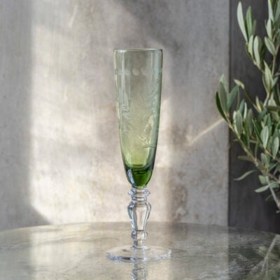 Champagne Flute Etched Green
