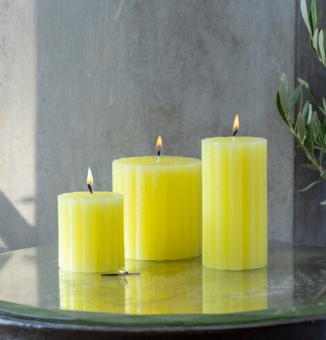 Rustic Scalloped Pillar Candle Lemon 70x130mm | 100 x 100mm | 70 x 75mm