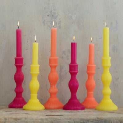Candlestick Shaped Candle Lemon Medium | Candlestick Shaped Candle Coral Large | Candlestick Shaped Candle Fuchsia Large | Candlestick Shaped Candle Coral Medium