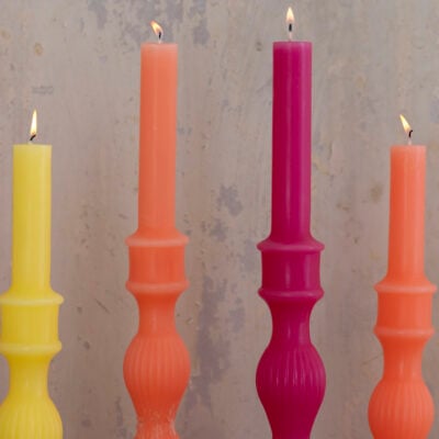 Candlestick Shaped Candle Lemon Medium | Candlestick Shaped Candle Coral Large | Candlestick Shaped Candle Fuchsia Large | Candlestick Shaped Candle Coral Medium