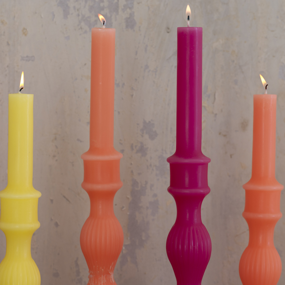 Candlestick Shaped Candle Lemon Medium | Candlestick Shaped Candle Coral Large | Candlestick Shaped Candle Fuchsia Large | Candlestick Shaped Candle Coral Medium