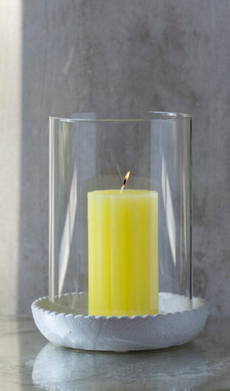Lantern Scalloped Dish White | Rustic Scalloped Pillar Candle Lemon 70x130mm