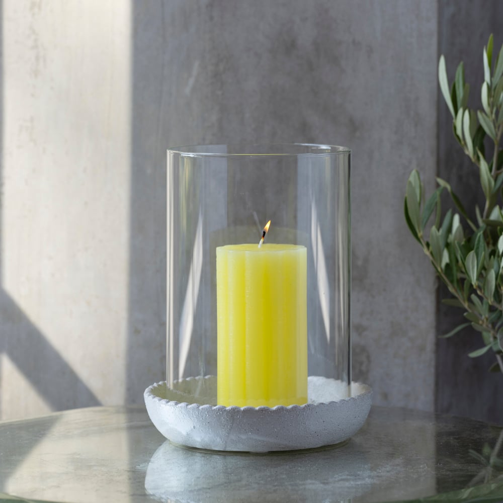 Lantern Scalloped Dish White | Rustic Scalloped Pillar Candle Lemon 70x130mm