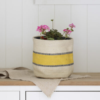 Jute Planter Lined Yellow Stripe