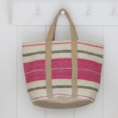 Jute Bag with Handles Pink Stripe