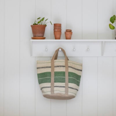 Jute Bag with Handles Green Stripe
