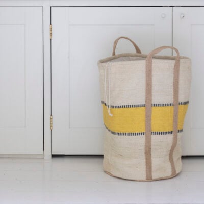 Jute Laundry Basket Yellow Stripe