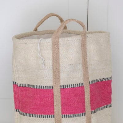 Jute Laundry Basket Pink Stripe