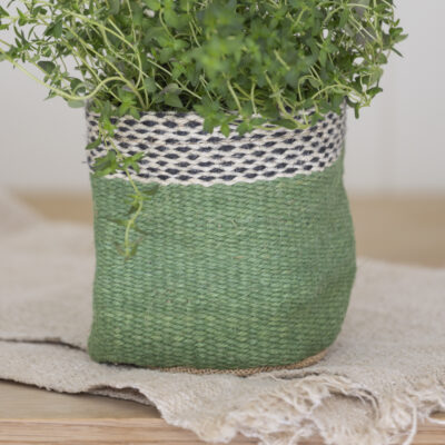 Jute Planter Lined Green Small
