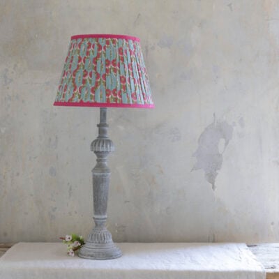 Lampshade Pleated Teal with Raspberry Trim 30cm
