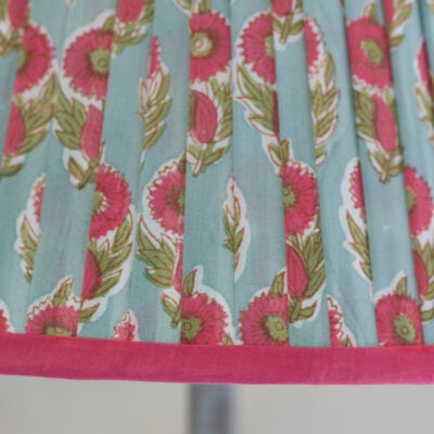 Lampshade Pleated Teal with Raspberry Trim 30cm