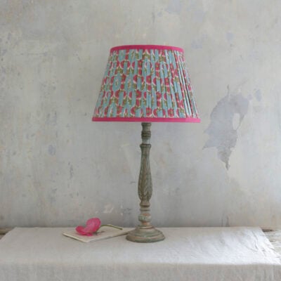 Lampshade Pleated Teal with Raspberry Trim 30cm