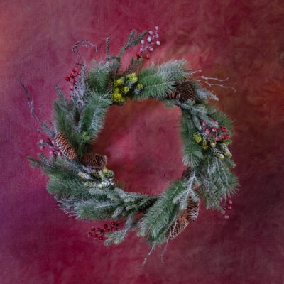 Foliage & Red Berry Snowy Wreath
