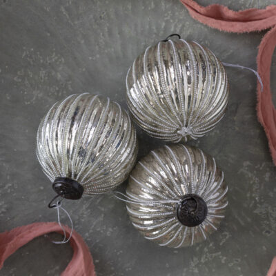 Beaded Round Decoration Large Silver