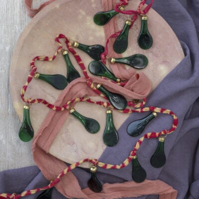 Green Glass Decoration Garland on Sari Ribbon