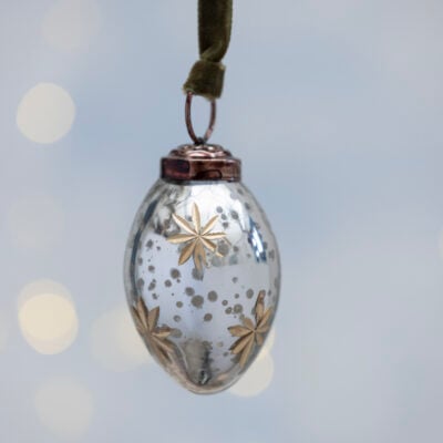 Oval Bauble with Gold Etched Stars Antique Silver Large