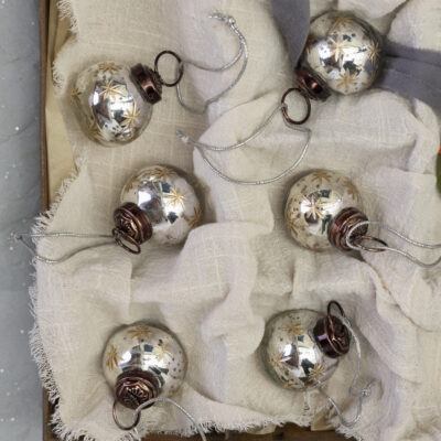 Mini Round Baubles with Gold Etched Stars Bag of 6