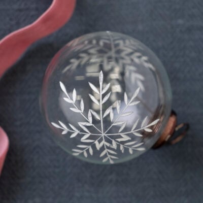 Clear Bauble with White Snowflake Etching
