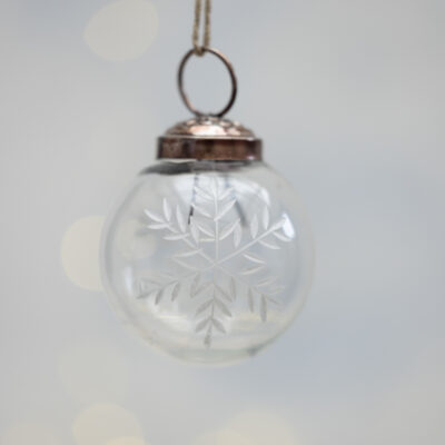 Clear Bauble with White Snowflake Etching